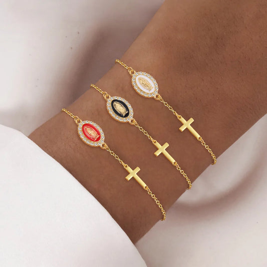 Pulsera Virgencita/Cruz - Acero inoxidable-